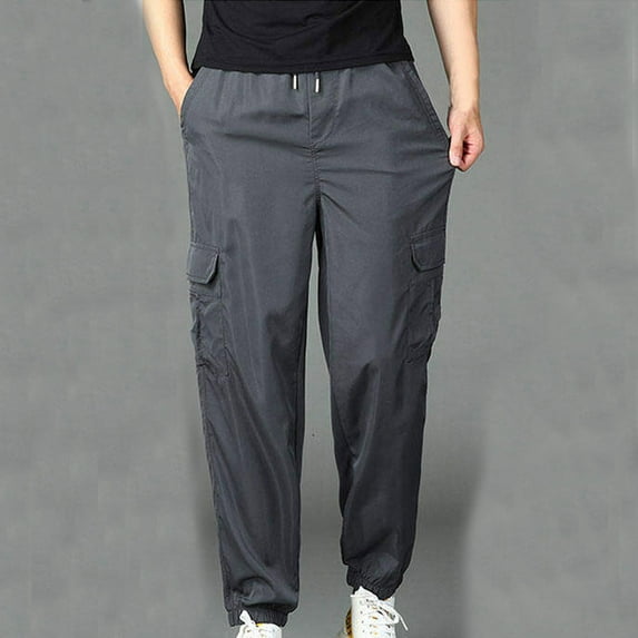 Handshe Men's Fashion Solid Color Cargo Joggers with Multi-Pocket Casual Comfortable Everyday Wear Pants,Plus Size
