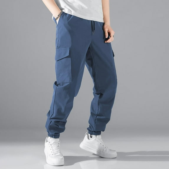Handshe Men's Fashion Solid Color Casual Cargo Pants with Elastic Waist, Comfortable and Stylish for Everyday Wear