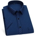 thumbnail image 1 of Handshe Men's Fashion Striped Short Sleeve Lapel Shirt with Pocket - Ideal for Casual Business, 1 of 3