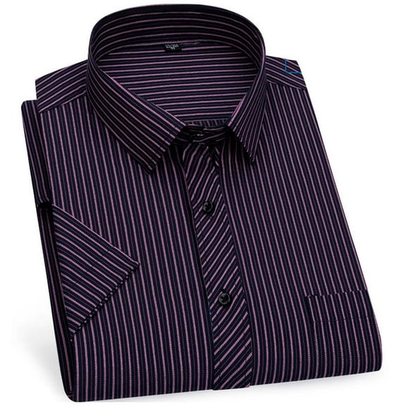 Handshe Men's Fashion Striped Short Sleeve Lapel Shirt with Pocket - Ideal for Casual Business