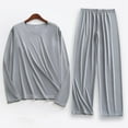 thumbnail image 1 of Handshe Men's Fashion Summer Workout & Lounge Long Sleeve Round Neck Shirt and Top Set, Solid Color Athletic Casual Home Wear Outfit for Gym Training,Plus Size, 1 of 6