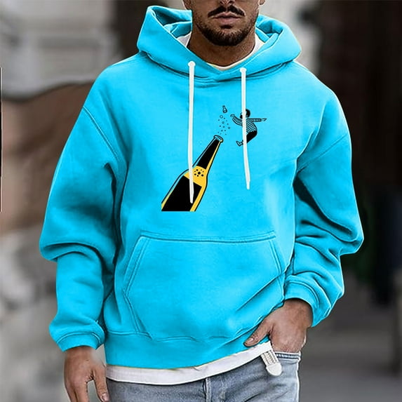Handshe Men's Fashionable Hooded Sweatshirt, Pullover Long Sleeve Beer Festival Print Drawstring Pocket Hoodie for Streetwear Casual Outfit Outdoor Activities,Plus Size