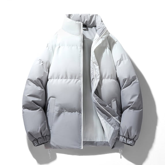 Handshe Men's Fleece Jacket, Thickened Warmth, Long Sleeve Stand Collar with Zipper Front, Cotton Winter Coat for Outdoor and Daily Wear