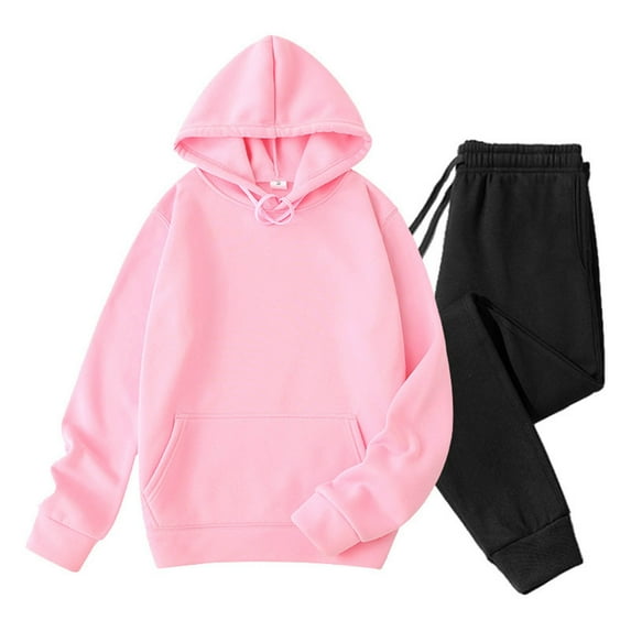 Handshe Men's Fleece-Lined Hooded Sweatshirt and Joggers Set, Solid Color Casual Loose Fit Pocket Drawstring Pantsuit, Winter Outdoor Activities Lounge Wear,Plus Size