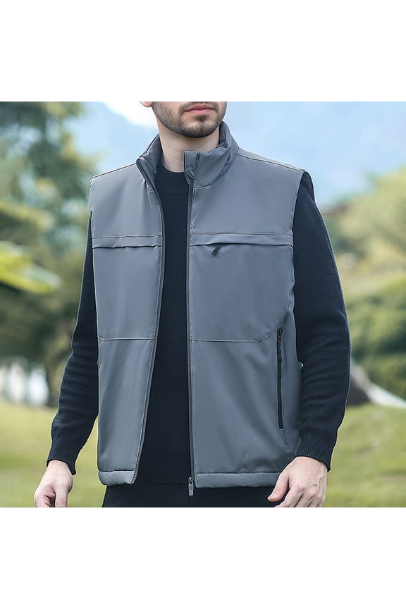 Men's Fleece Vest, Sleeveless and Hoodless with Full-Zip Front, Plush-Lined Warm Cotton Puffer for Outdoor Activities and Casual Wear
