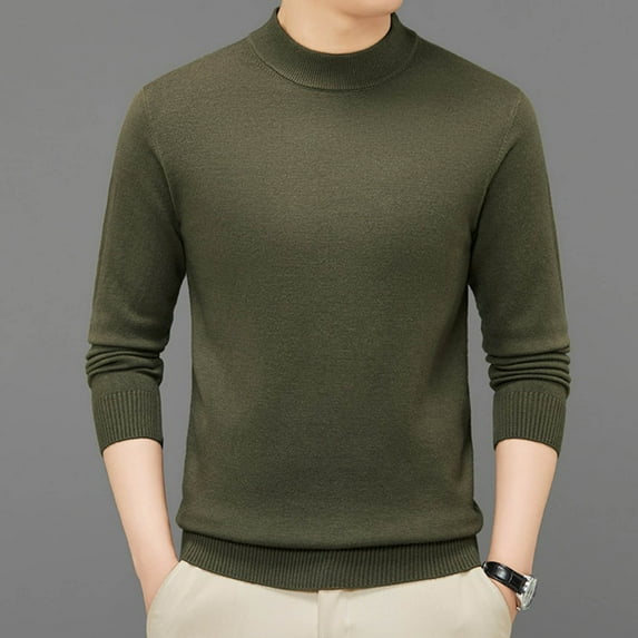 Handshe Men's Half High Neck Sweaters, Thickened Warm Solid Color Pullover Tops for Winter Outdoor Activities, Hiking and Casual Layering,Plus Size