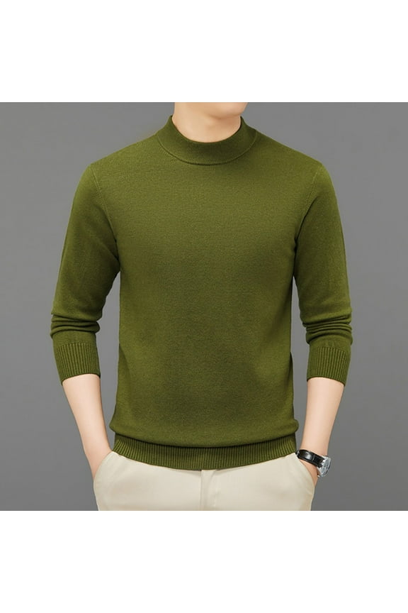 Men's Half High Neck Sweaters, Thickened Warm Solid Color Pullover Tops for Winter Outdoor Activities, Hiking and Casual Layering,Plus Size