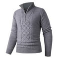 thumbnail image 1 of Handshe Men's Half-Zip Long Sleeve Knit Sweater Mock Stand-Up Collar Cable Diamond Pattern Solid Color Warm Fall Winter Casual, 1 of 6
