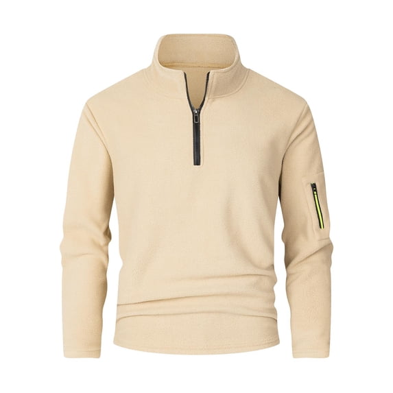 Handshe Men's Half-Zip Stand Collar Long Sleeve Shirt, Solid Color Autumn Winter Comfortable Top for Men, Outdoor Hiking Camping Casual Wear,Plus Size