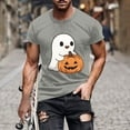 thumbnail image 1 of Handshe Men's Halloween Graphic Print Short Sleeve Round Neck T-Shirt - Comfortable Blouse, 1 of 5