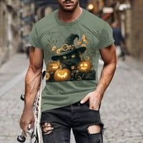 Handshe Men's Halloween Graphic Short Sleeve Round Neck T-Shirt - Comfortable T-Shirt