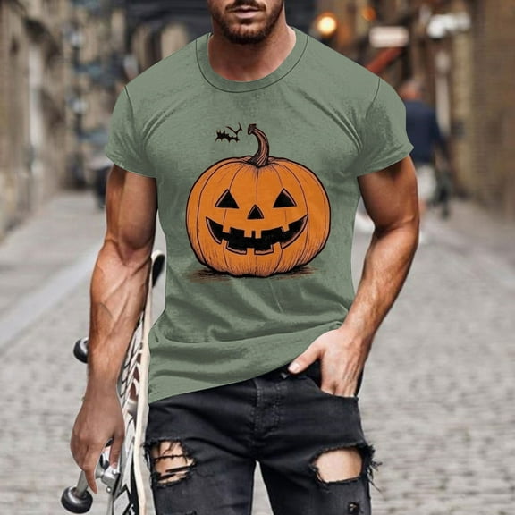 Handshe Men's Halloween Printed Round Neck Short Sleeve T-Shirt - Casual Daily Wear