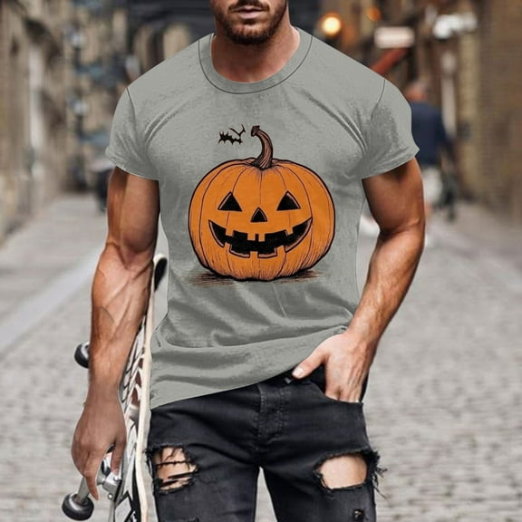 Handshe Men's Halloween Printed Round Neck Short Sleeve T-Shirt - Casual Daily Wear