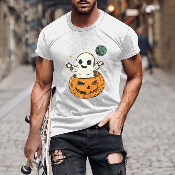 Handshe Men's Halloween Printed Round Neck Short Sleeve T-Shirt - Casual Fashion Blouse