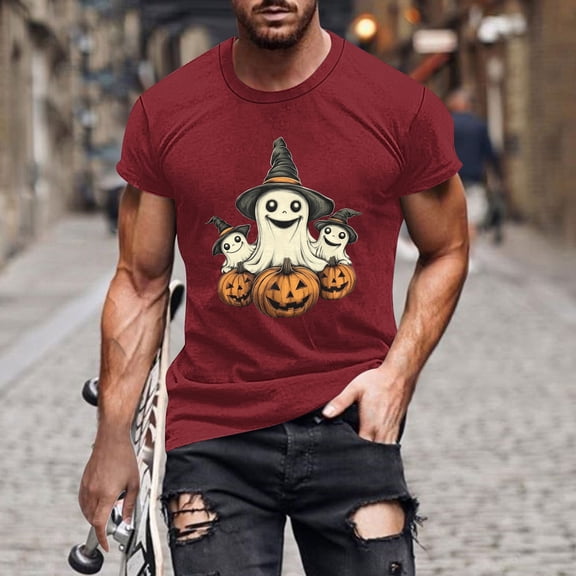 Handshe Men's Halloween Printed Short Sleeve Round Neck T-Shirt - Casual Fashion Blouse