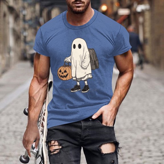 Handshe Men's Halloween Printed Short Sleeve Round Neck T-Shirt - Perfect for Casual Wear