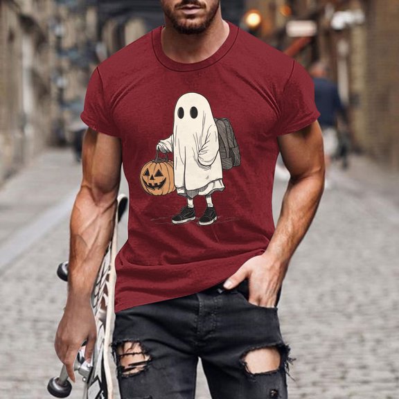 Handshe Men's Halloween Printed Short Sleeve Round Neck T-Shirt - Perfect for Casual Wear