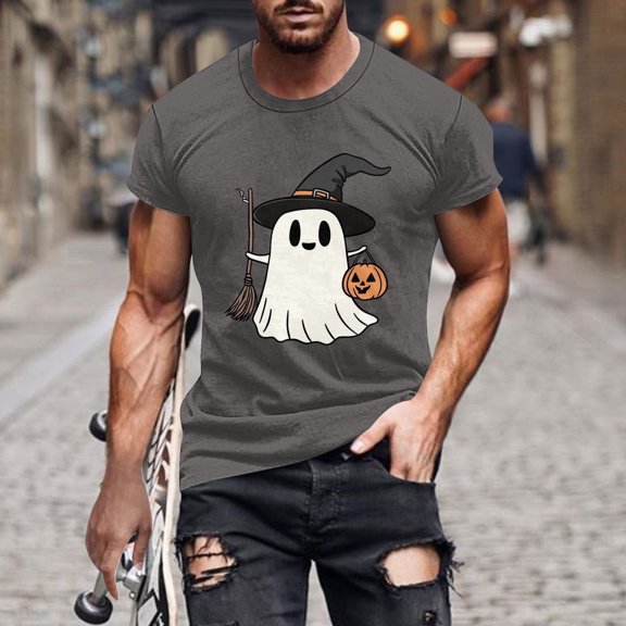 Handshe Men's Halloween Themed Round Neck Short Sleeve T-Shirt - Trendy Top
