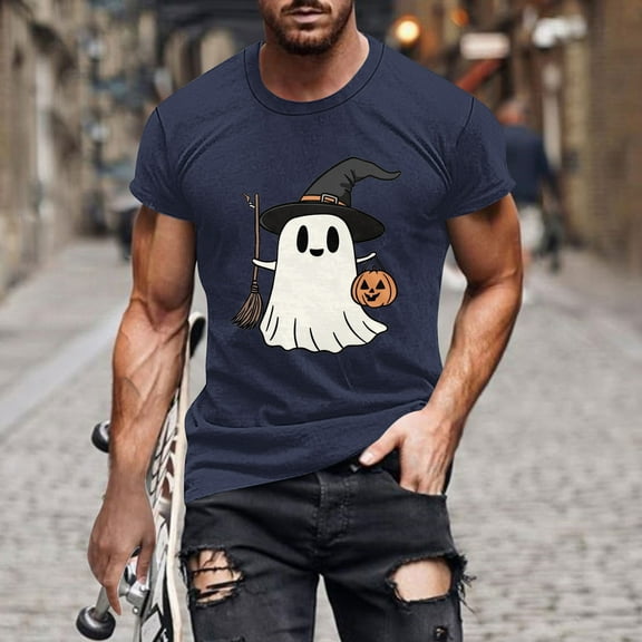 Handshe Men's Halloween Themed Round Neck Short Sleeve T-Shirt - Trendy Top