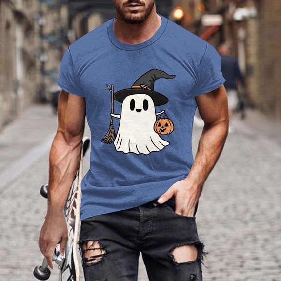 Handshe Men's Halloween Themed Round Neck Short Sleeve T-Shirt - Trendy Top