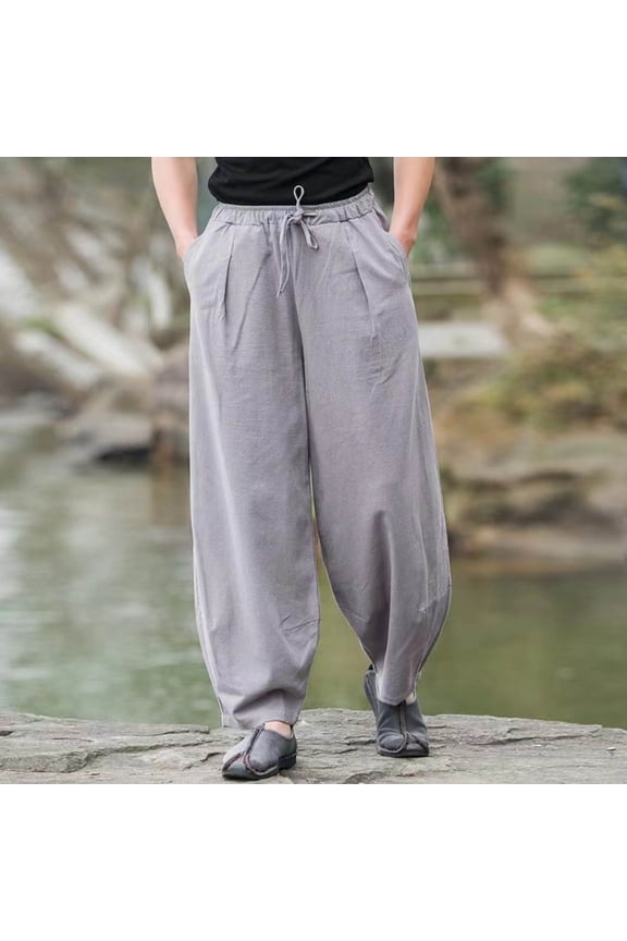 Men's Harem Pants with Drop Crotch and Wide Leg Design - Multi-Functional Outdoor Beach Gym Sweatpants with Pockets