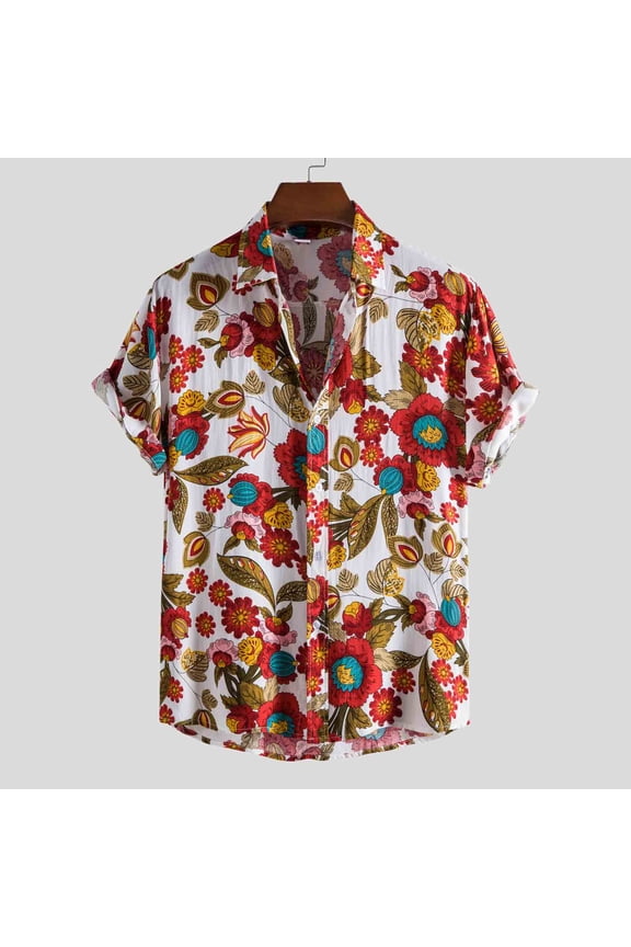 Men's Hawaiian Patchwork Short - Sleeve Beach Casual Shirt