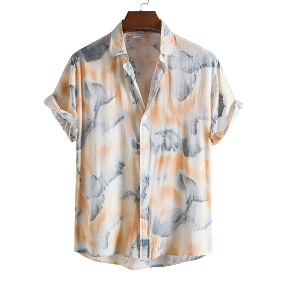 Handshe Men's Hawaiian Patchwork Short - Sleeve Beach Casual Shirt