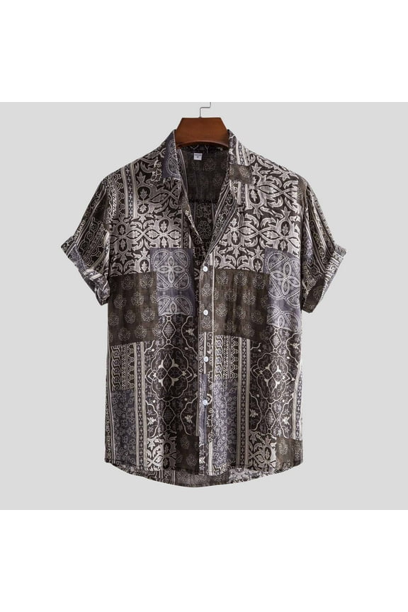 Men's Hawaiian Patchwork Short - Sleeve Beach Casual Shirt