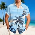 thumbnail image 1 of Handshe Men's Hawaiian Print Short Sleeve Shirt, Button-Down Camp Collar Shirt with Floral Patterns, Casual Linen Blend Shirt for Beach Vacation and Summer Outings, 1 of 6