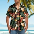 thumbnail image 1 of Handshe Men's Hawaiian Shirt Tops Vintage Short Sleeve Button Down Beach Shirt Male Tropical Floral Summer Pullover Party Holiday, 1 of 5