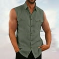 thumbnail image 1 of Handshe Men's Hawaiian Sleeveless Solid Color Linen Button - Up Shirt with Lapel Pocket Beach Shirt, 1 of 3