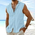 thumbnail image 1 of Handshe Men's Hawaiian Sleeveless Solid Color Linen Lapel Beach Shirt - Casual Sleeveless Jacket/Coat, 1 of 3