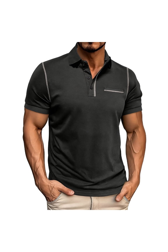 Men's Henley Shirt, Solid Color with Mock Pocket, Short Sleeve Casual Pullover for Everyday Wear