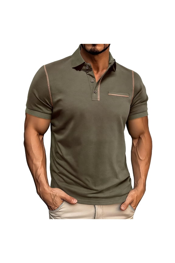 Men's Henley Shirt, Solid Color with Mock Pocket, Short Sleeve Casual Pullover for Everyday Wear
