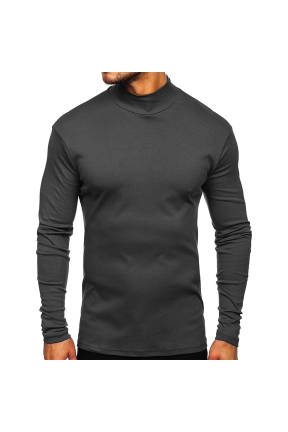 Men's High - Neck Thickened Long - Sleeve T - Shirt - Solid Color Bottoming Top