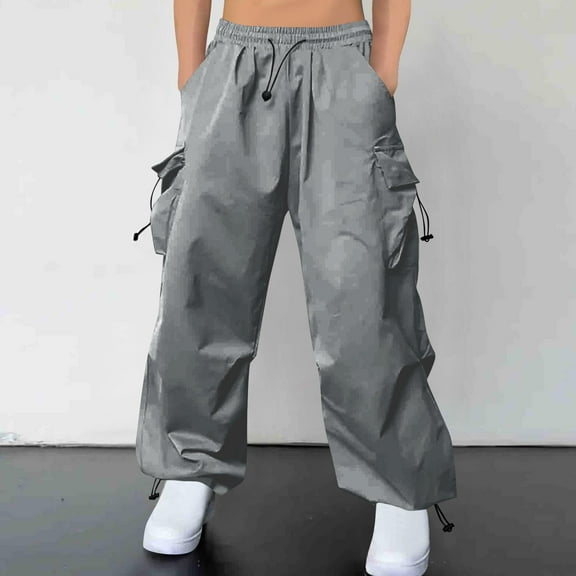 Handshe Men's High-Waisted Wide-Leg Cargo Pants Casual Sporty Lounge Pants for Summer Outdoor Activities