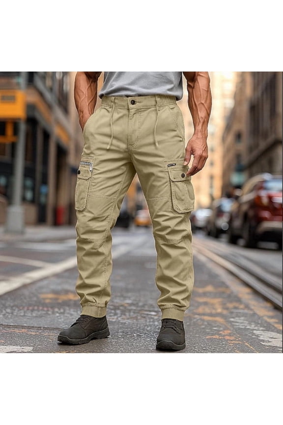 Men's Hiking Cargo Pants, Elastic Drawstring Waist with Tapered Leg for Outdoor Sports and Everyday Wear