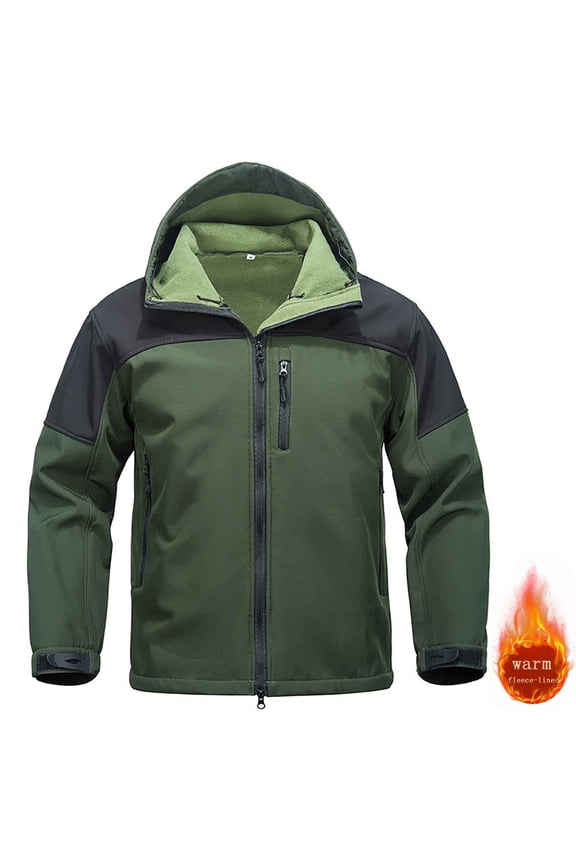 Men's Hiking Jacket, Solid Color Waterproof Windproof Fleece with Zippered Hood, Multi-Functional Jackets for Outdoor and Casual Use