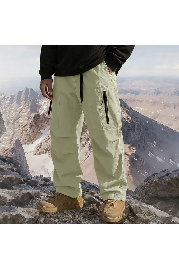 Men's Hiking Pants, Solid Color Elastic Waist with Fleece-Lined Pockets, Water-Resistant Outdoor Thermal Trousers for Cold Weather and Daily Use