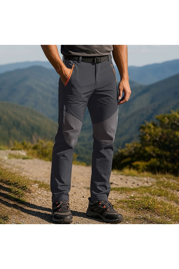 Men's Hiking Pants with Elastic Waist, Water-Resistant Fleece-Lined Pockets for Outdoor Adventures and Casual Wear