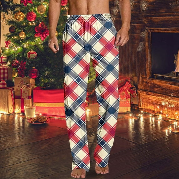 Handshe Men's Home Sleep Pants, Print Design Straight Leg Casual Lounge Pants for Men, Comfortable Relaxation Sleepwear,Plus Size