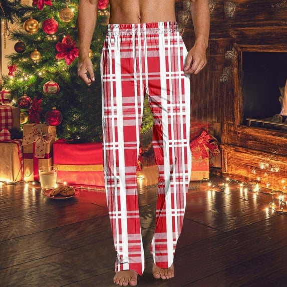 Handshe Men's Home Sleep Pants, Printed Design Straight Leg Casual Loungewear Pajama Bottoms for Relaxation,Plus Size