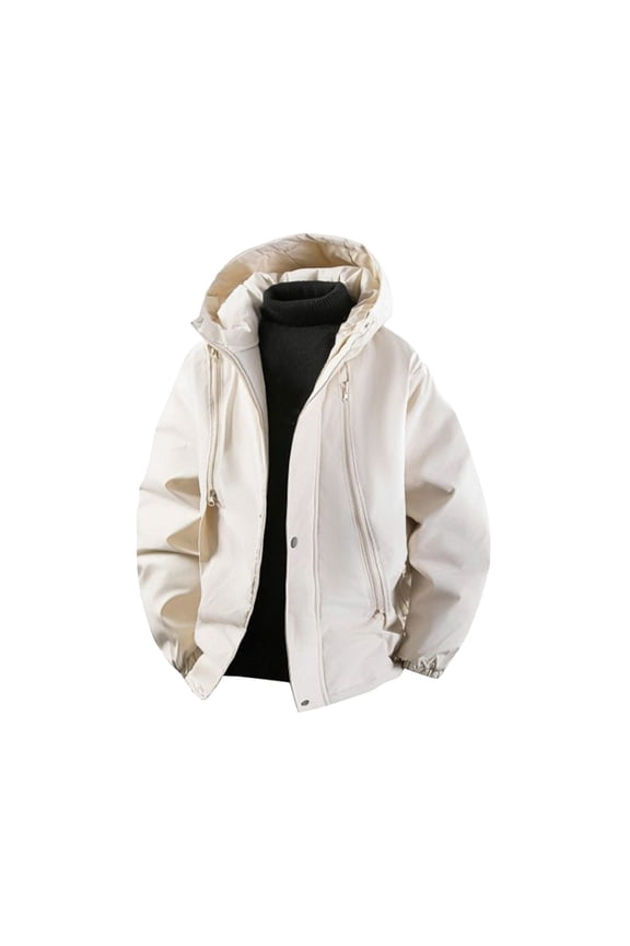 Men's Hooded Jacket, Solid Color Full-Zip Front with Pockets, Windproof and Warm for Outdoor Casual Wear