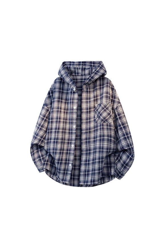 Men's Hooded Plaid Jacket, Long Sleeve with Button Front and Pocket, Casual Outerwear for Daily Wear and Outdoor Activities