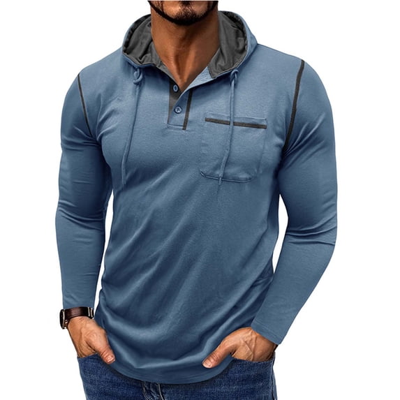 Handshe Men's Hooded Pullover Half-Zip Sweatshirt, Cozy Casual Long Sleeve Button-Front with Pockets for Outdoor Activities, Daily Wear,Plus Size