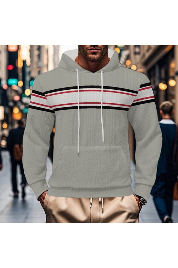Men's Hooded Sweatshirt, Fashionable Striped Design, Casual Wear Street Style Comfort Fit for Men,Plus Size