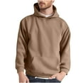 thumbnail image 1 of Handshe Men's Hooded Sweatshirt, Solid Color Simple Vintage Long Sleeve with Pocket, Casual Streetwear for Autumn Daily Wear,Plus Size, 1 of 4