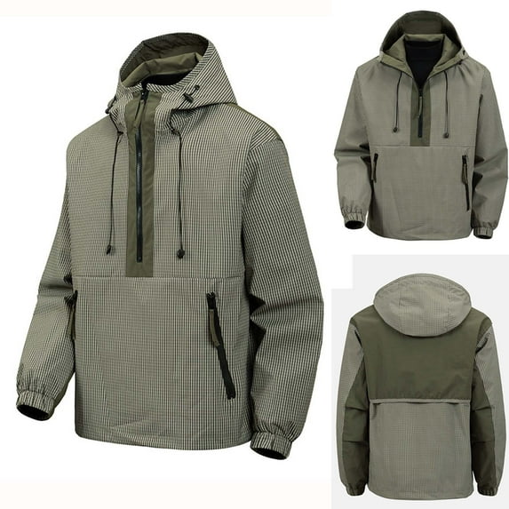 Handshe Men's Hooded Sweatshirt, Striped Print with Zipper Pockets, Long Sleeve Pullover Top with Drawstring, Casual Streetwear for Everyday Wear