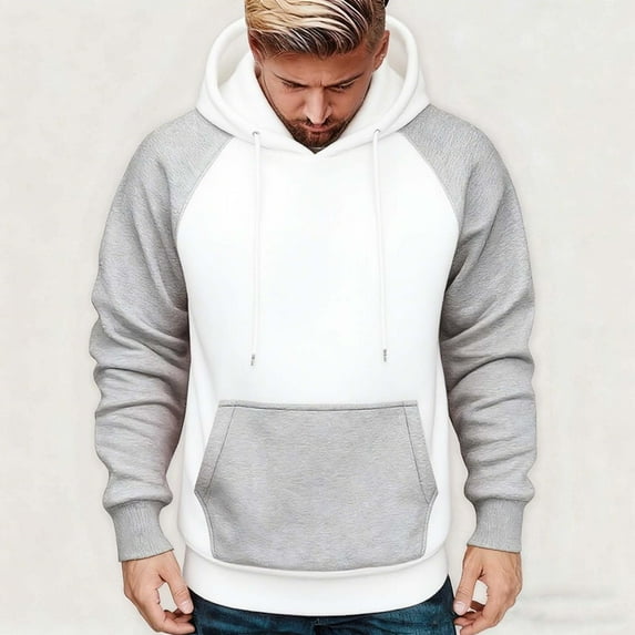 Handshe Men's Hooded Sweatshirts, Fleece-Lined Color Block Casual Pullover with Pocket, Outdoor Leisure Daily Casual Wear