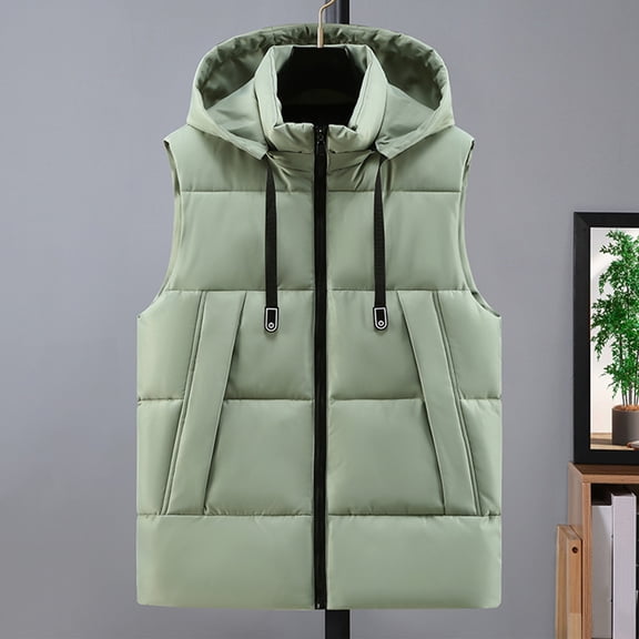 Handshe Men's Hooded Vest, Thickened Cotton with Zipper Pockets, Sleeveless Winter Warmth Jacket for Casual Outdoor Activities and Daily Use